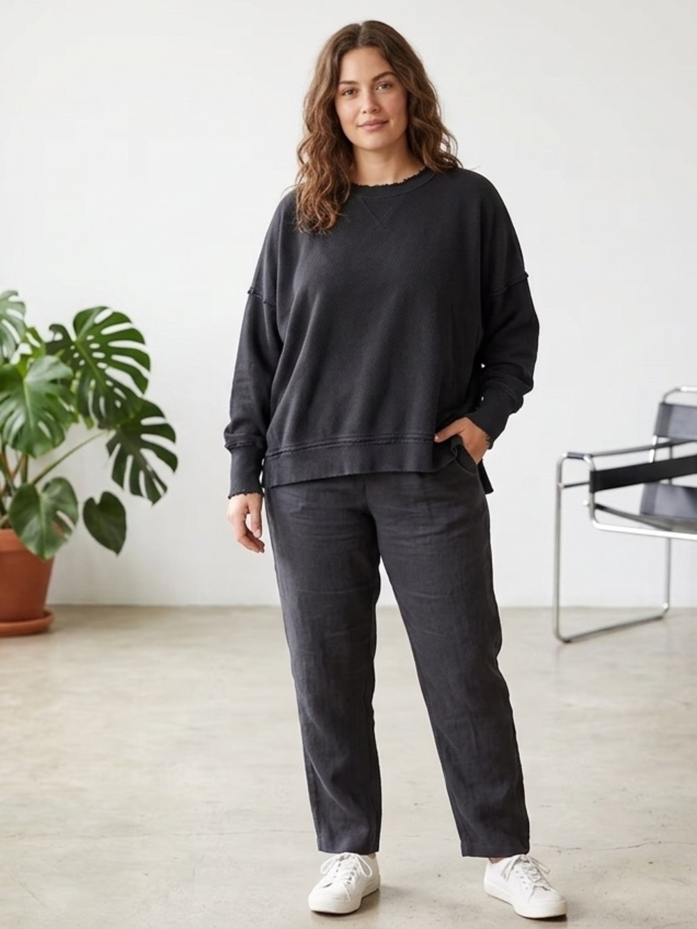 aerie Washed Black Pullover Sweatshirt